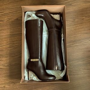 Chestnut brown Coach leather boots w heel. Size 6.5. Brand new.